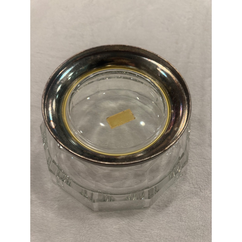 Vintage Italian Crystal Decagon Bowl with Silverplate Base Made in Italy Faceted - Picture 5 of 9